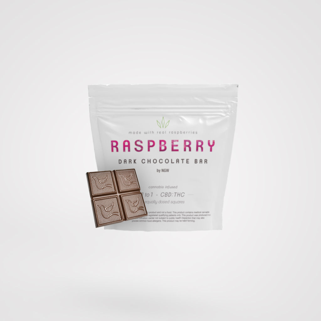 NGW -- Dark Chocolate Raspberry -- Bar -- 100mg CBD/100mg THC