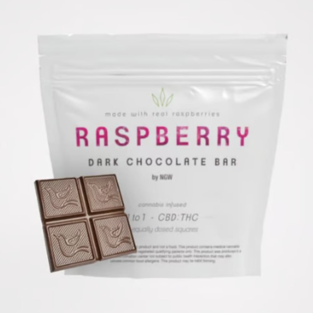 NGW -- Dark Chocolate Raspberry -- Bar -- 100mg CBD/100mg THC