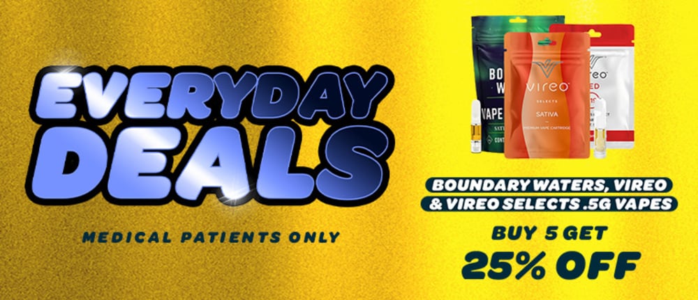 Every day Deal! Buy 5 Get 25% Off on Select 0.5g Vapes! *MED ONLY* special