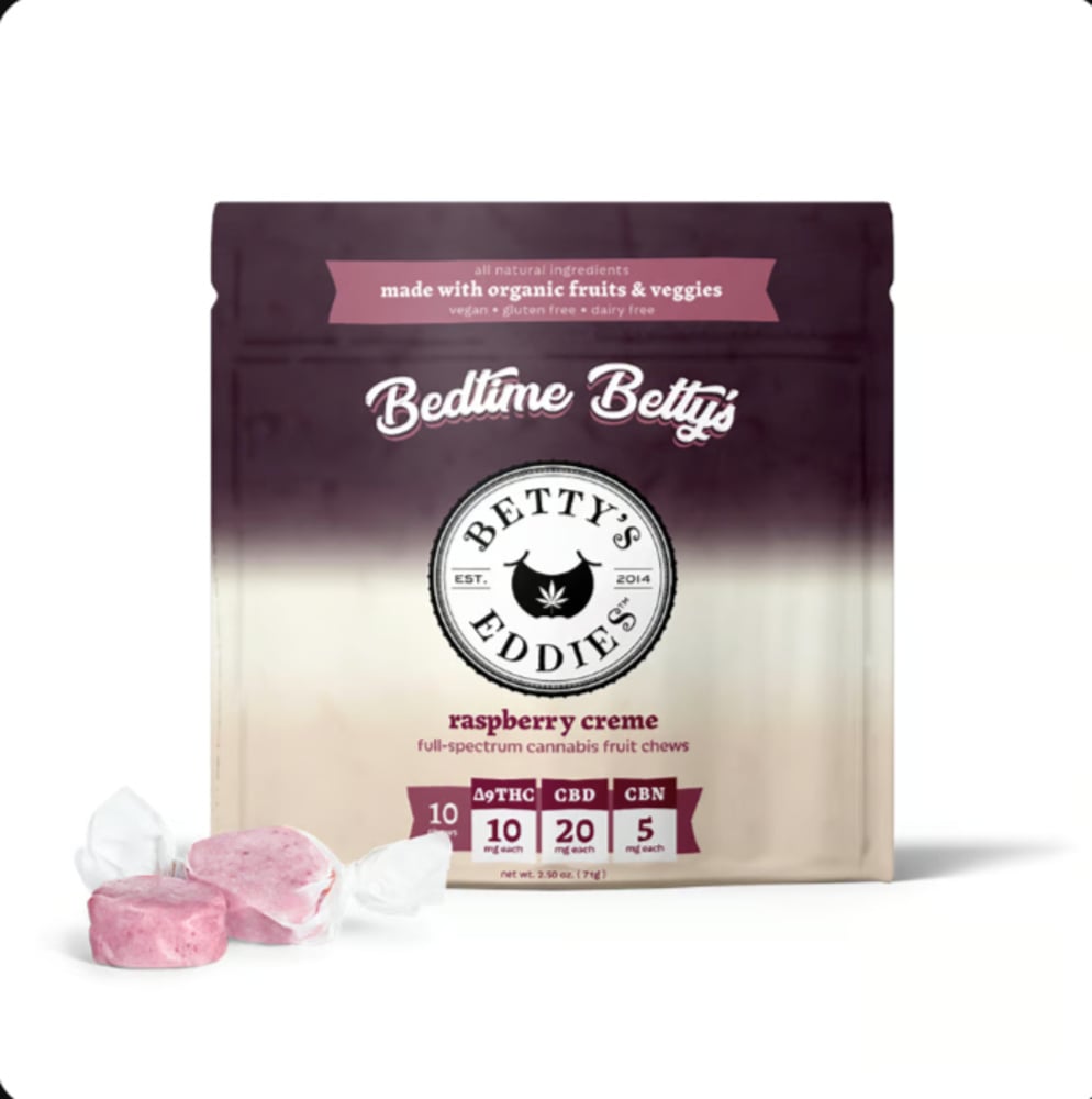 Bedtime Betty’s Raspberry Creme [10pk] (100mg THC/200mg CBD/50mg CBN) Sleep Fruit Chews