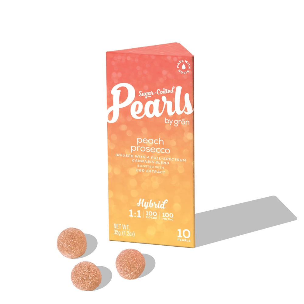 1:1 Peach Prosecco Pearls - Hybrid (100mg CBD / 100mg THC)