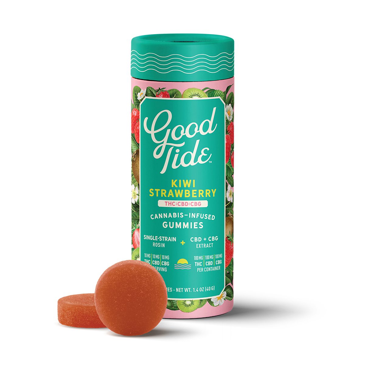 Kiwi Strawberry 1:1:1 CBD + CBG Single-Strain Rosin Gummies | Refreshing | 100mg