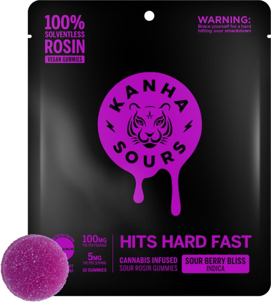 Kanha - Indica Sour Berry Bliss Fast Acting Rosin Gummies (100mg 10pk) Kanha - Indica Sour Berry Bliss Fast Acting Rosin Gummies (100mg 10pk)