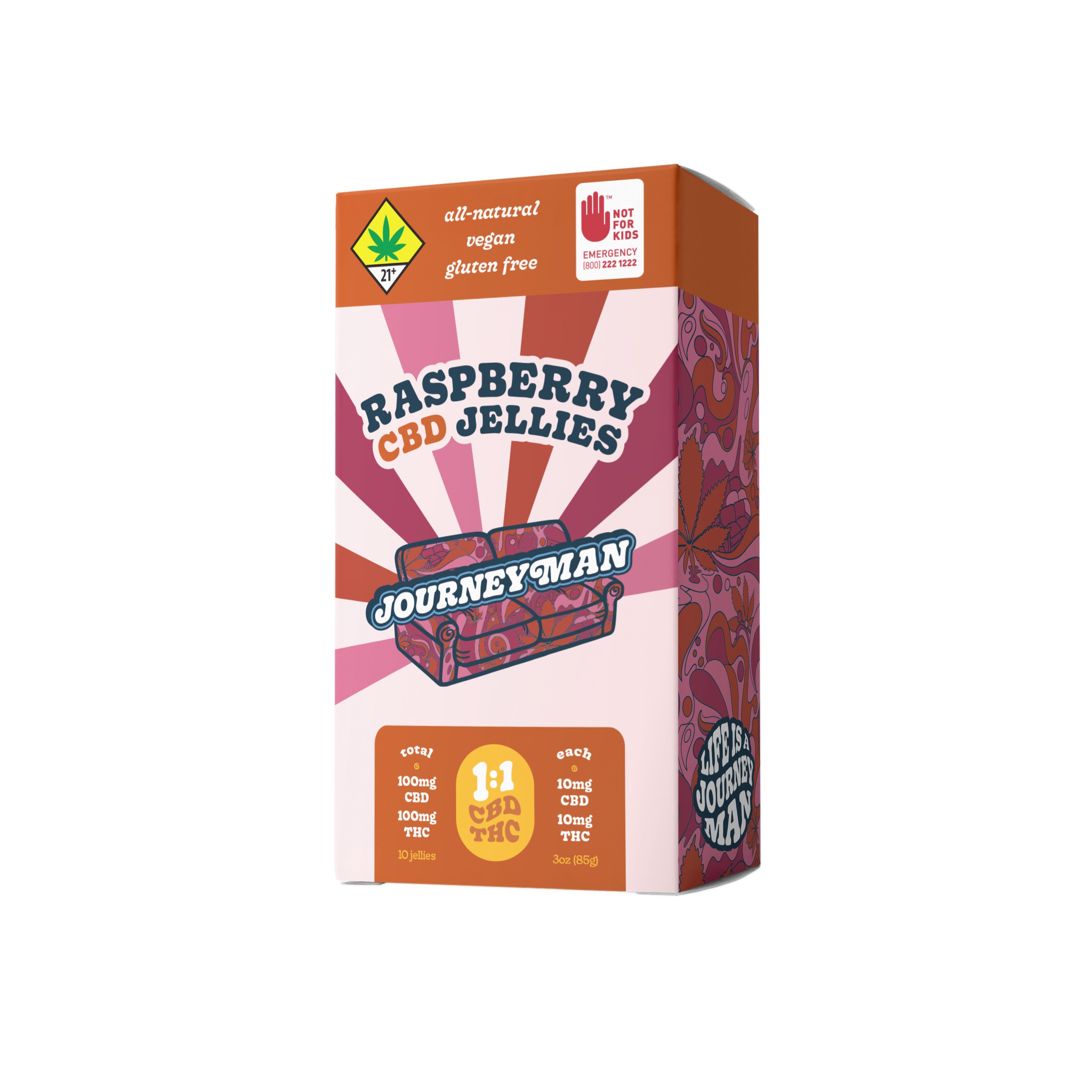 1:1 Raspberry Jellies [10pk] (100mg THC/100mg CBD)