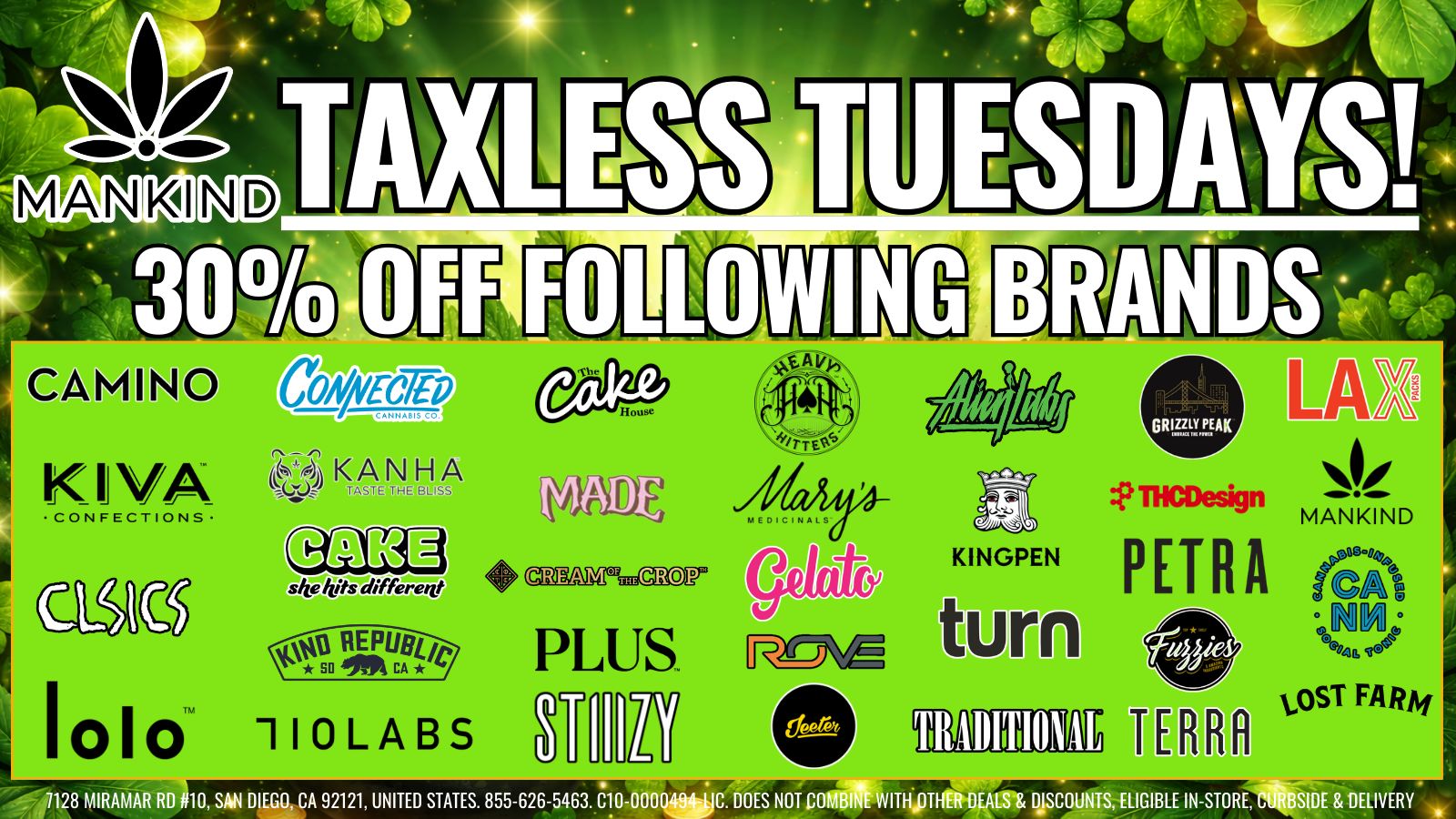 TAXLESS TUESDAY- 30% OFF SELECT BRANDS special