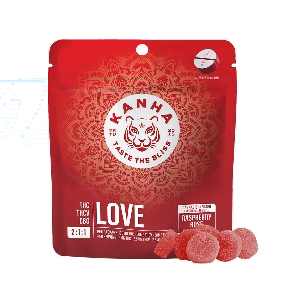 Kanha - Hybrid Raspberry Rose FX Love NANO Gummies (100mg THC 50mg THCV 50mg CBG 10pk)