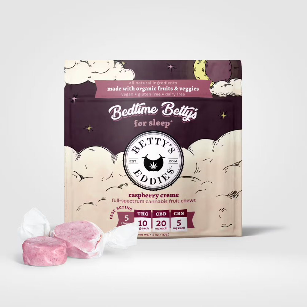 Bedtime Betty’s Raspberry Creme [5pk] (50mg THC/100mg CBD/25mg CBN) Sleep Fruit Chews