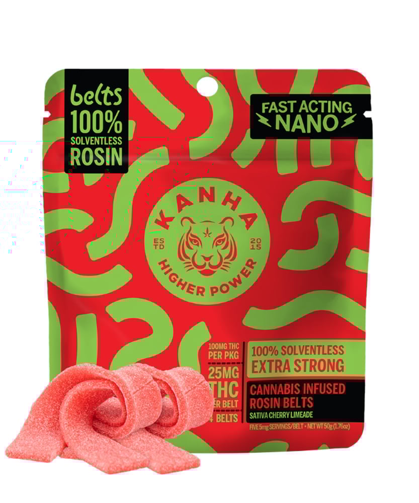 Kanha - Sativa Sour Cherry Limeade Rosin Gummy Belts (100mg)